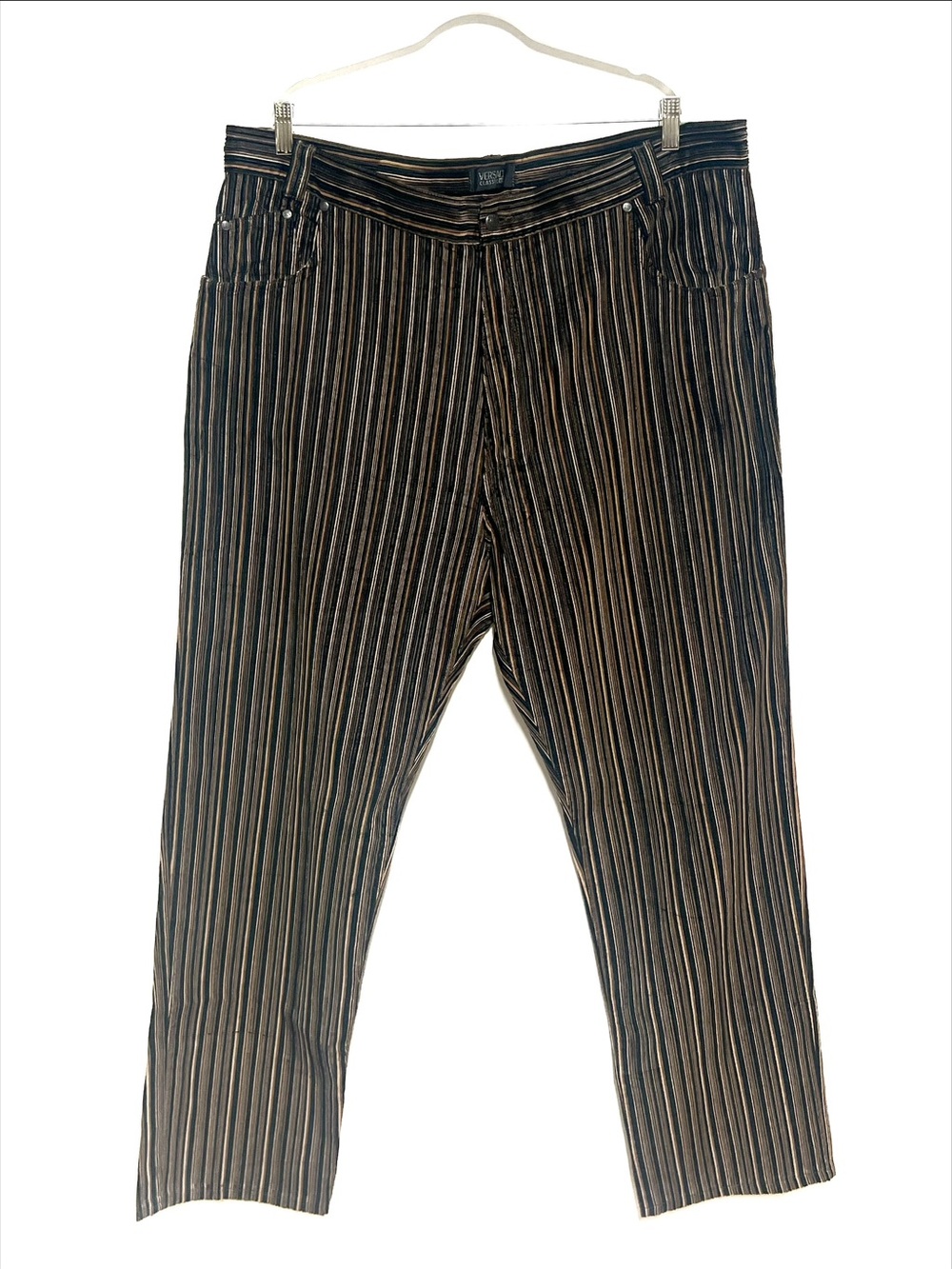 Versace 90’s Vintage V2 Mens Brown Black Tan Pinstriped Corduroy Pants Sz 44/34